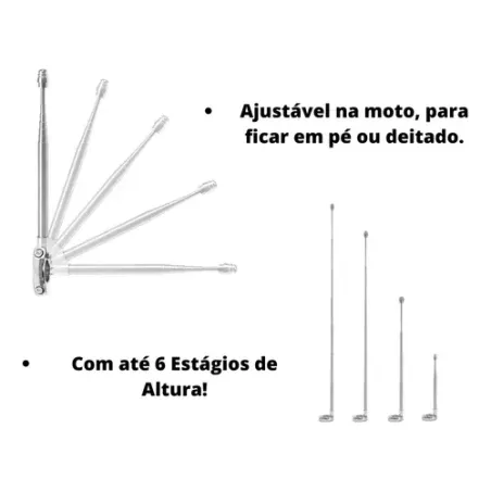 Antena Corta Pipa Retratil C/ 6 Estagios Para Guidão.